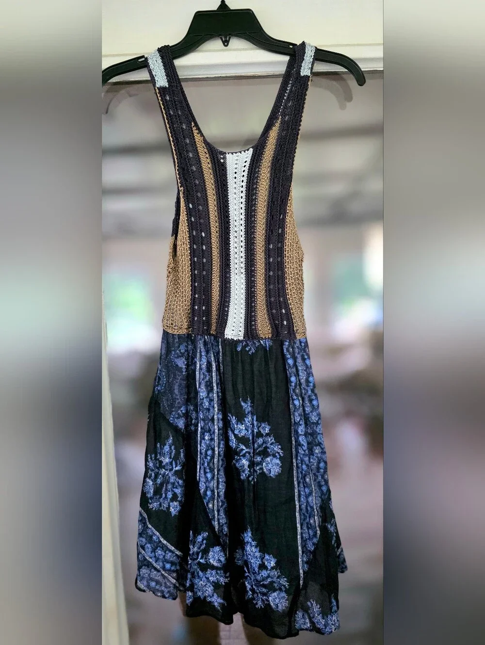 Free People FP Katies Blue Mixed-Media Crochet Mini Dress Boho Concert Sz Small - Picture 1 of 4